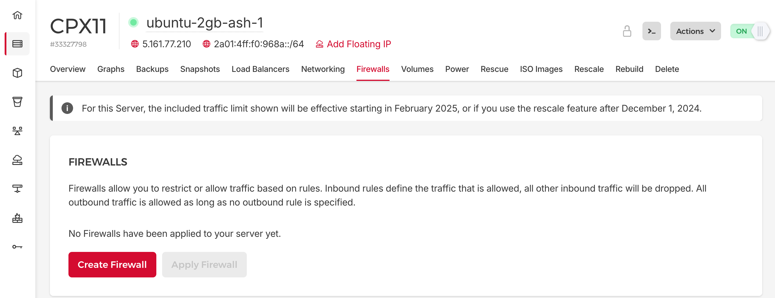 Individual server view - Firewalls tab